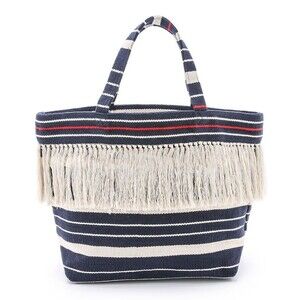 Madewell NWT Striped Canvas Summer Tote Bag 100% Cotton Navy Blue Beachy Coastal